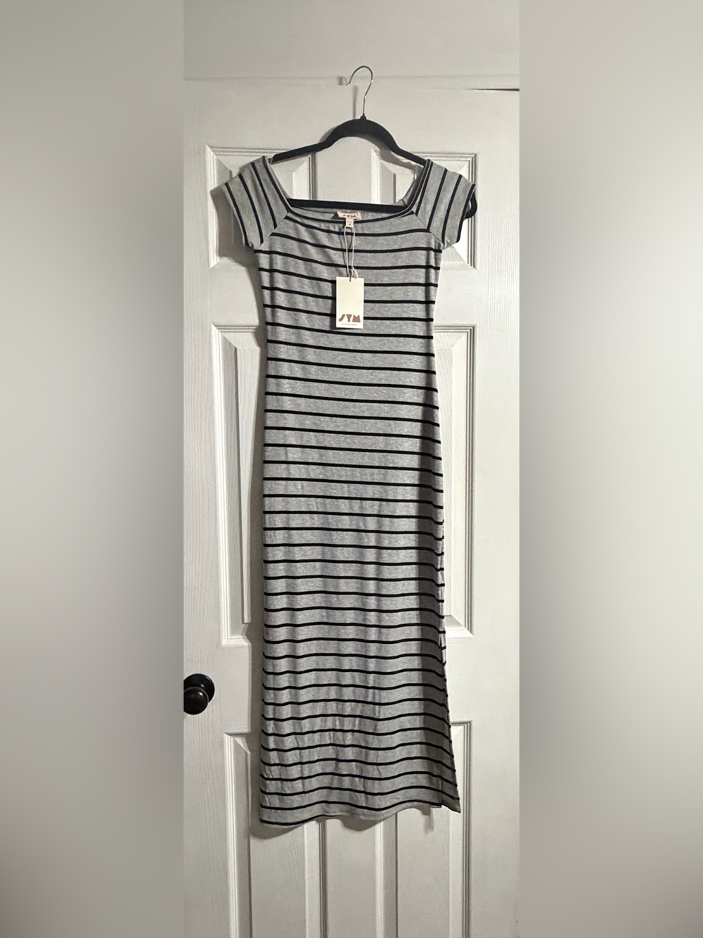 Gray and Black Striped Body-con Maxidress